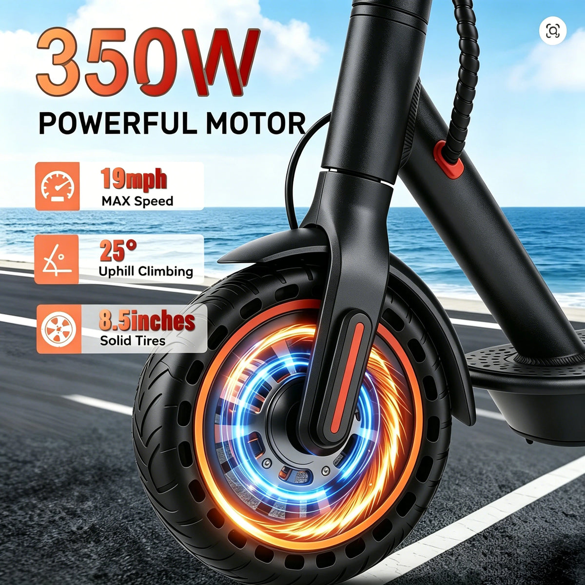 Foldable E-Scooter with 8.5" Solid Tires, Dual Brakes & LED Display