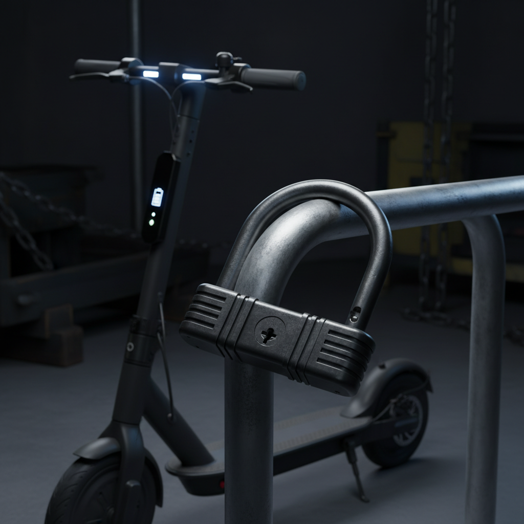 Heavy duty bike lock on dark background